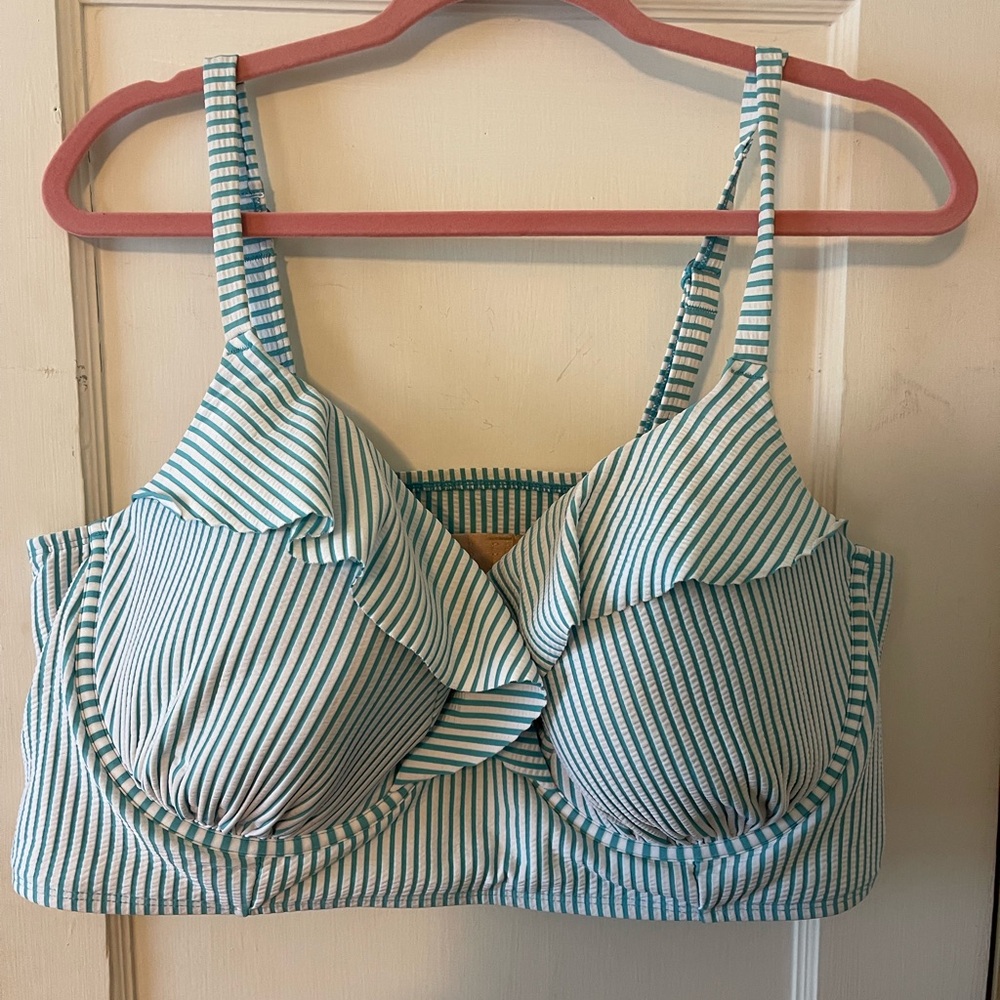 Cacique Teal and White Striped Swim Top